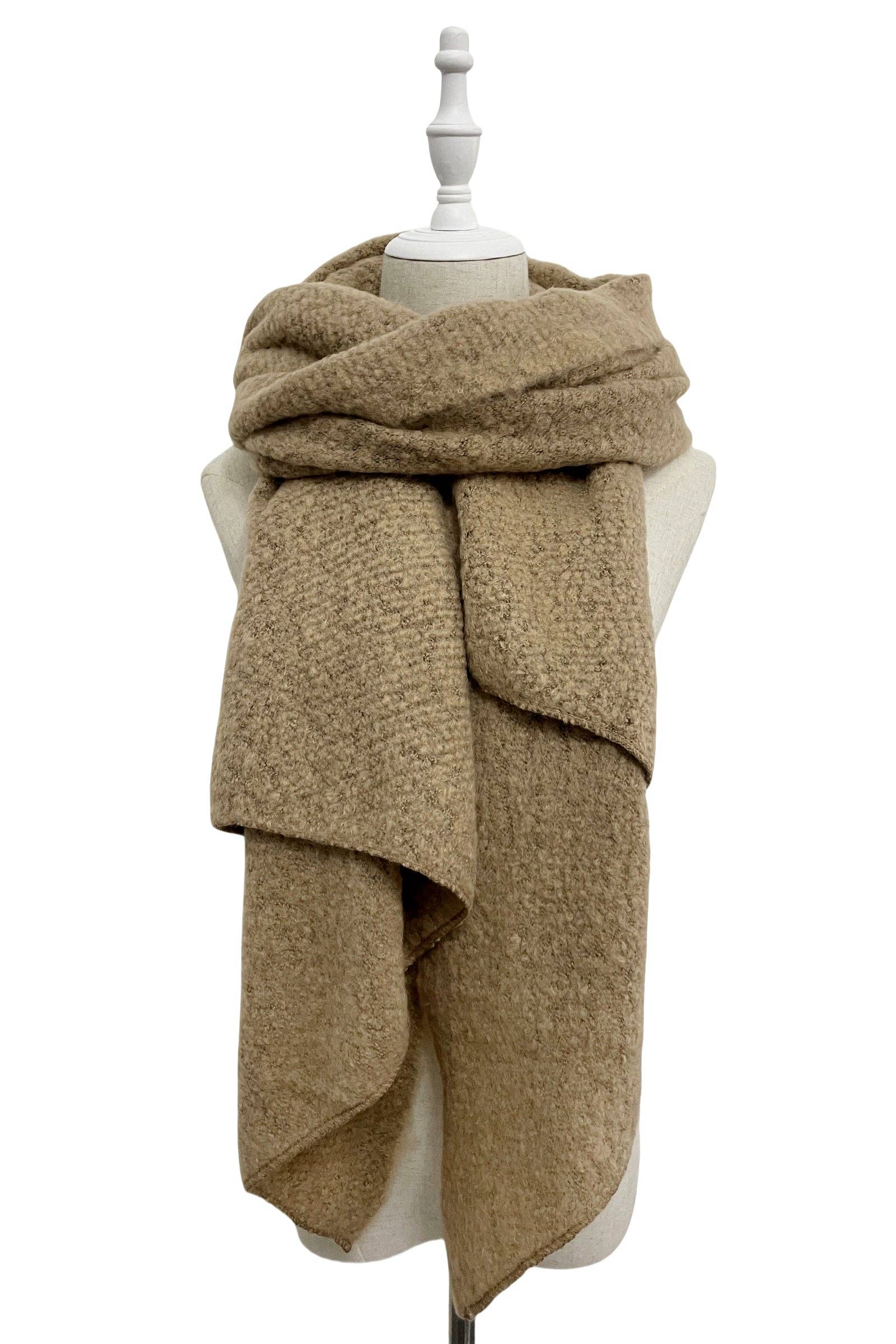 Fashion Scarf World - Wholesale Scarf - Women's - Plain Boucle Diagonal Edge Wool Scarf41