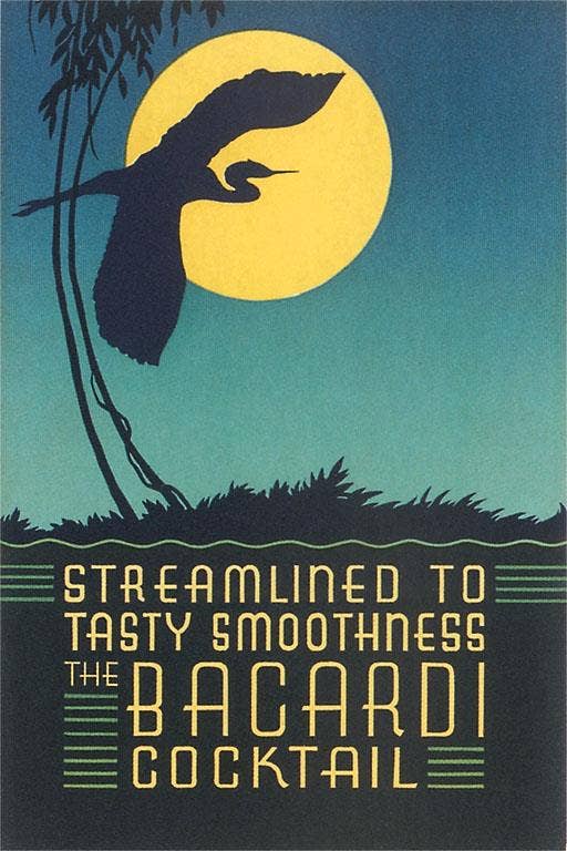 Found Image Press - Wholesale Magnet - Magnet BV-254 Bacardi Cocktail, Heron in front of Moon0
