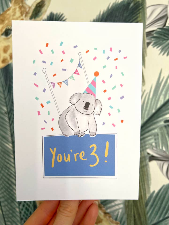 Koala 3rd Birthday Card for wholesale by Liv & Draw