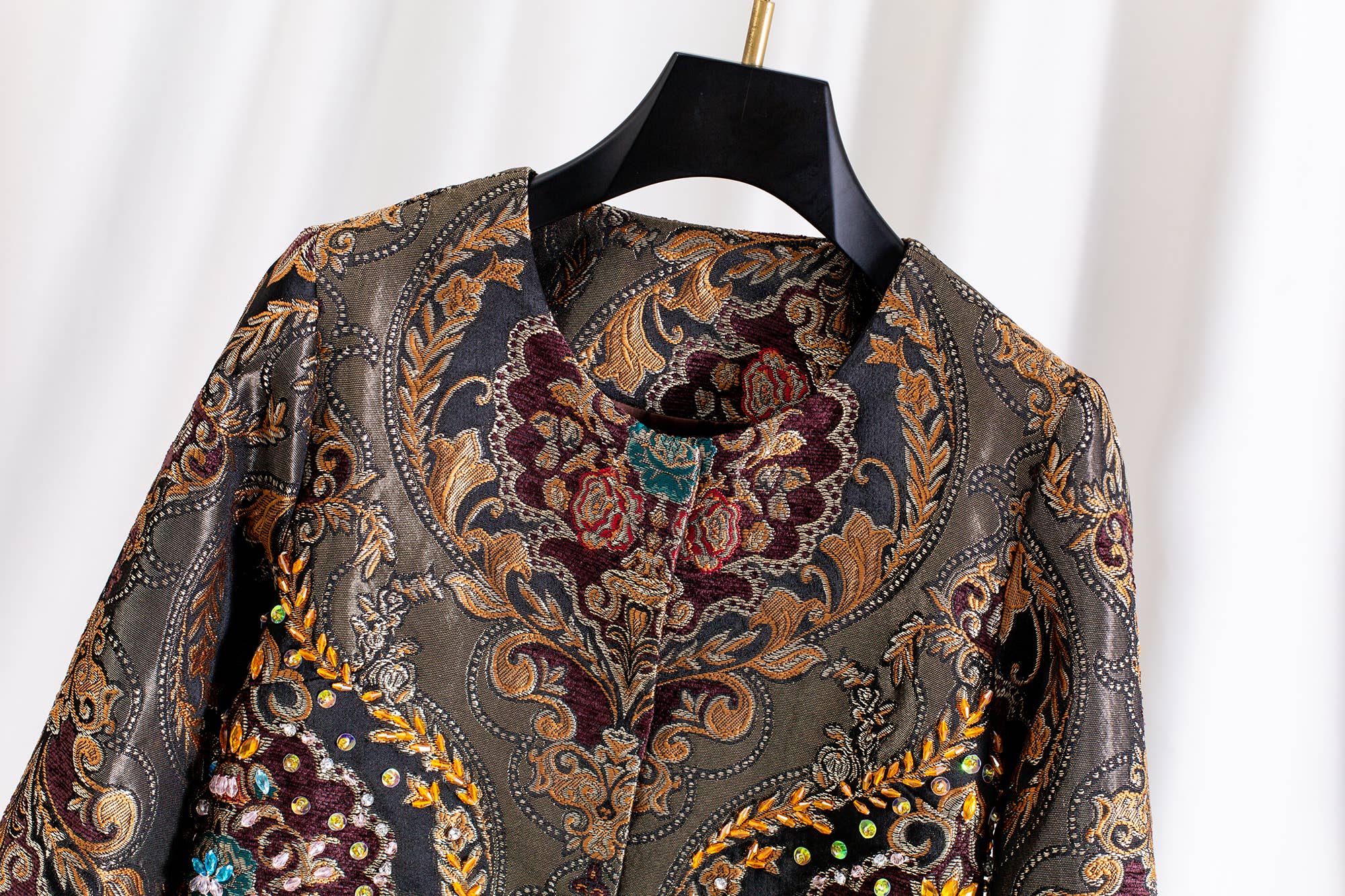 Color as pictures CT177Y Luxury Embroidered Beaded Jacquard Vintage Long Coat for wholesale on Faire2