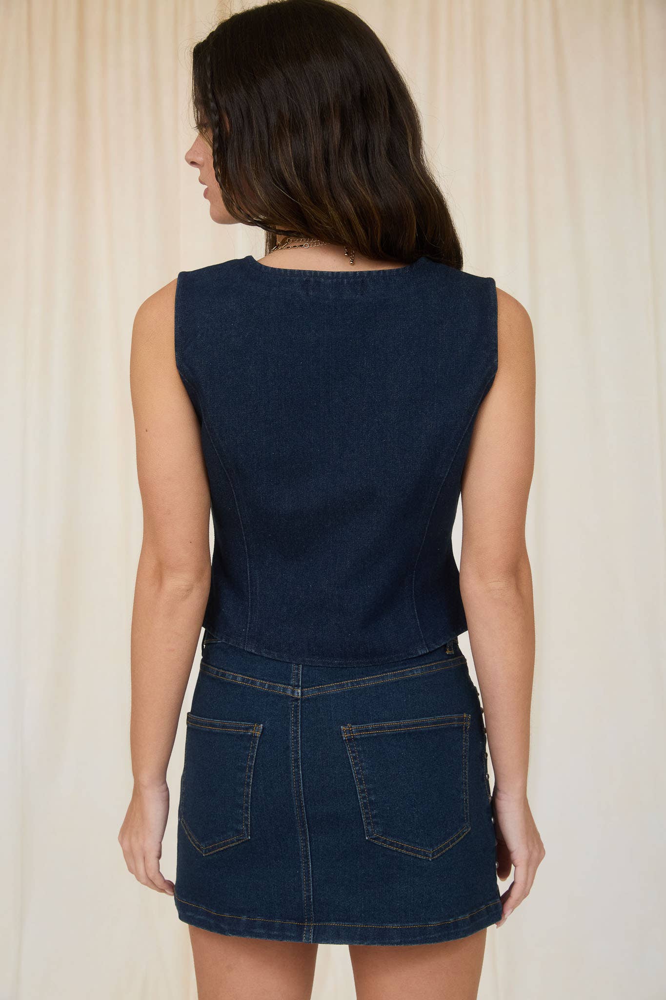 STUD DETAIL V NECK BUTTON DOWN DENIM VEST for wholesale on Faire1