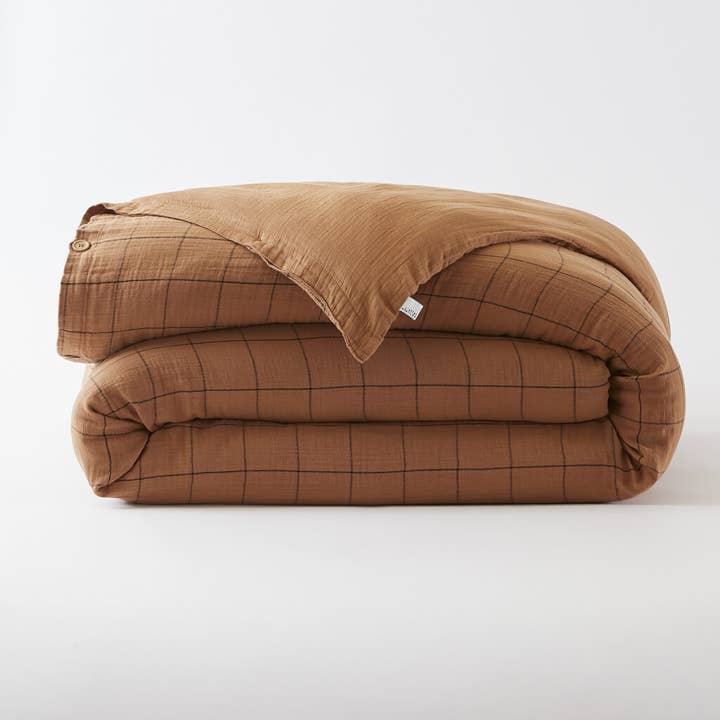 REVERSIBLE DUVET COVER 260 x 240 cm GAIA MATCH Camel for wholesale by L'effet Papillon