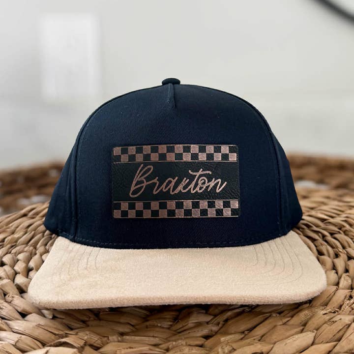 Children's Navy Cream Suede Snapback for wholesale by simply Too Shabby