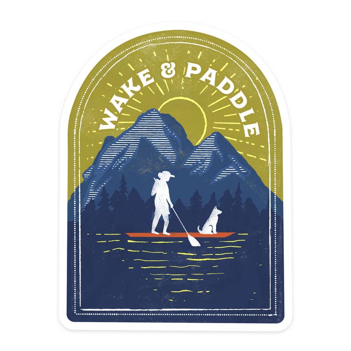 STICKER Lake Life Series Wake Paddle Landscape With Mountain for wholesale by Lantern Press