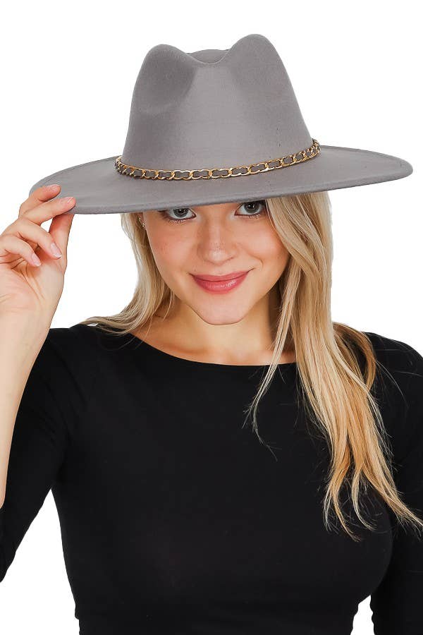 Cap Zone - Vente Chapeau en feutre – unisexe - Chapeau de rancher à large bord à chaîne dorée en faux daim2