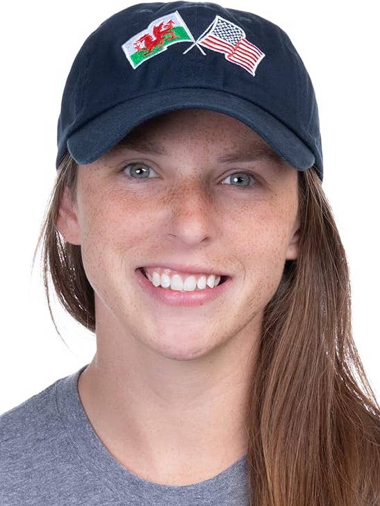 Wales and US Flag Hat | American Friendship Nations Flag Baseball Low Profile Dad Hat for Men Women for wholesale by Ann Arbor Tees