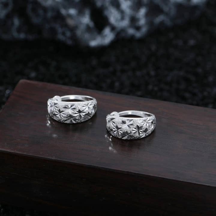 Moclein - Wholesale Hoop Earrings - Diamond Cut Pattern Sterling Silver Hoop Earrings