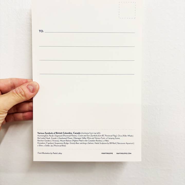 HAVYN - Vente Cartes postales - Carte postale 6x9 des symboles de la Colombie-Britannique, Canada1