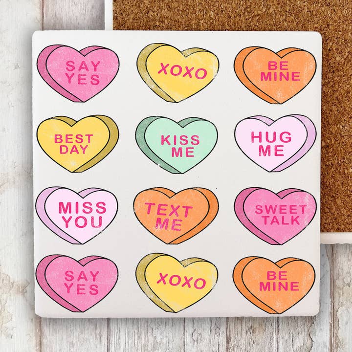 Candy Hearts Messages Valentine Stone Coaster for wholesale by Avery Lane Gifts