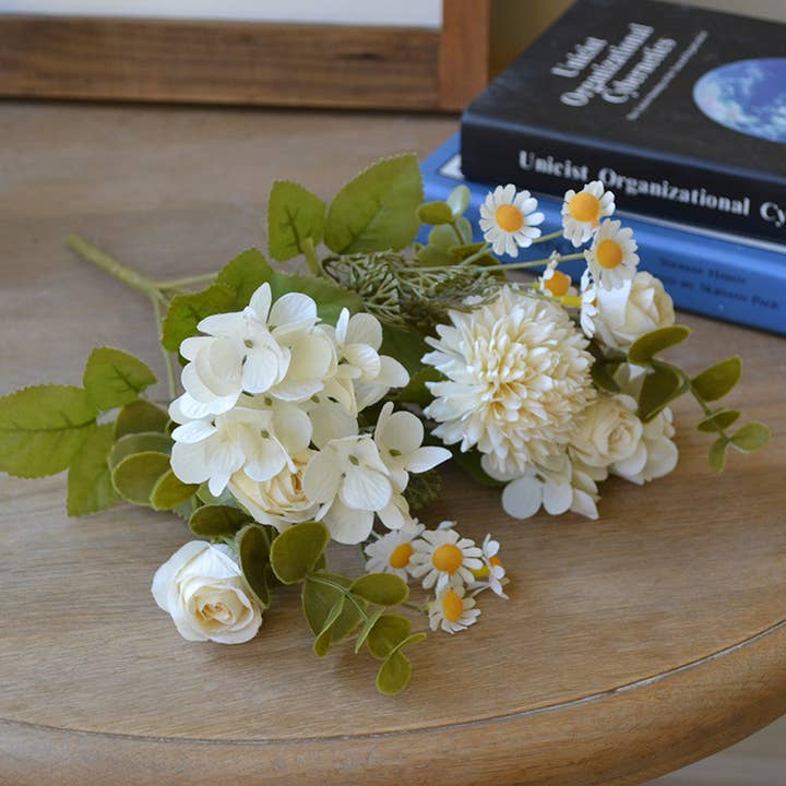Sweet Home Deco - Wholesale Artificial Flowers - 12''T Silk Mixed Floral Bouquet, Rose/Hyrangeas/Mums/Daisies