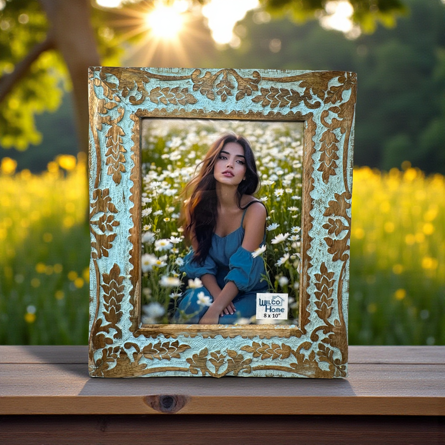 Wilco Home - Wholesale Picture Frame - Roman Hand-Carved Mango Wood Photo Frame-Celestial Blue 13