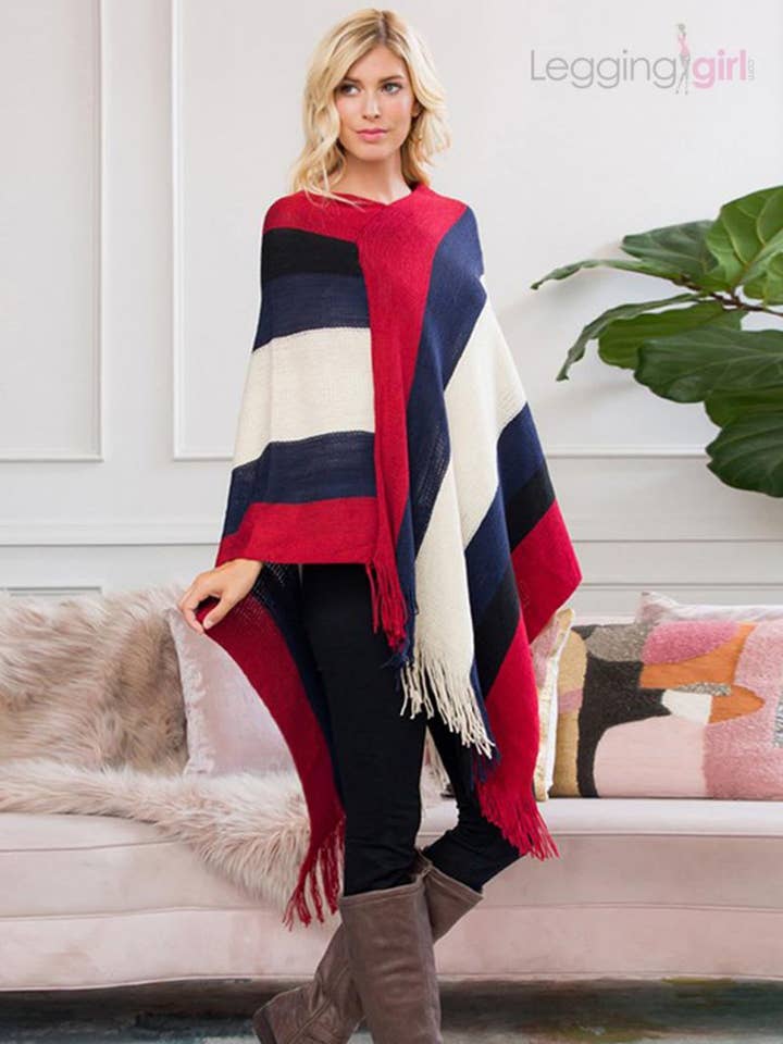 Lovely Stripes Poncho - Burgunder für den Großhandel von LeggingGirl.com