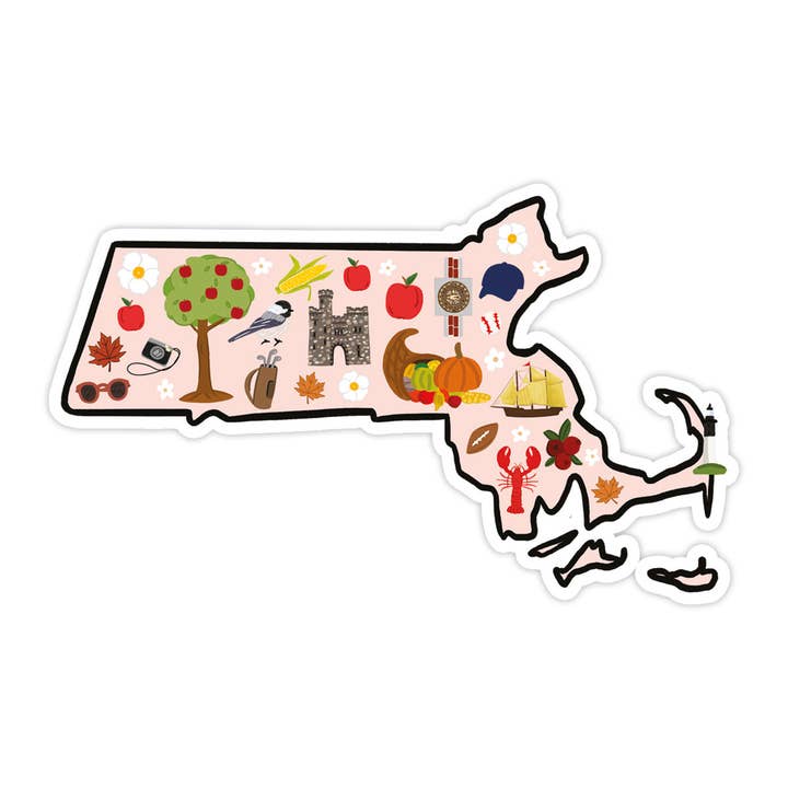 Adhesivo de vinilo de Massachusetts, pegatina del estado, regalo de viaje, recuerdo para venta al por mayor de Bloomwolf Studio