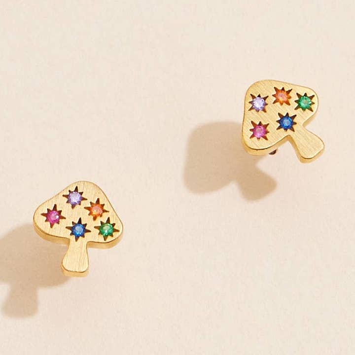 Mushroom Rhinestones 18K Gold Dip Stud Earrings for wholesale by Lilla Haven