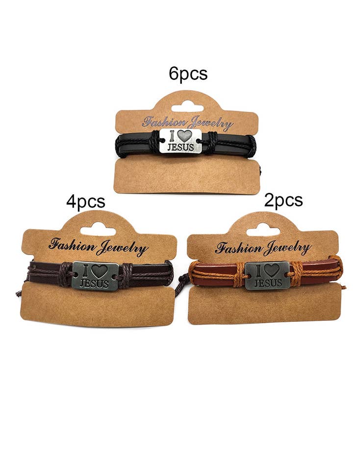 Ich liebe Jesus Kunstleder verstellbares Armband für den Großhandel von Lucylou Collection