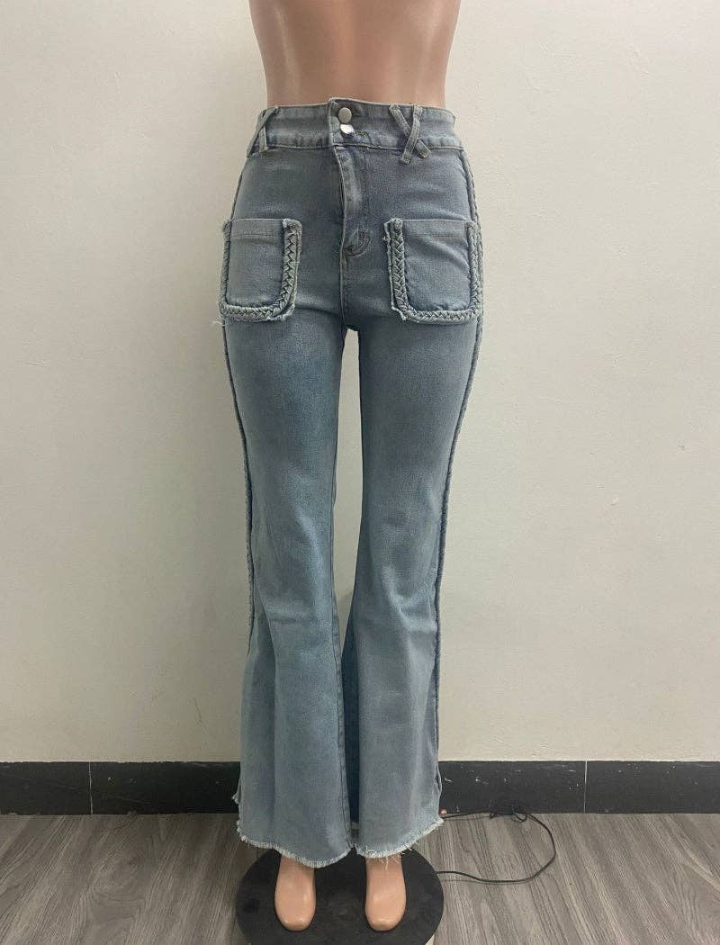 BLUE Distressed Flared Denim Pants for wholesale on Faire0