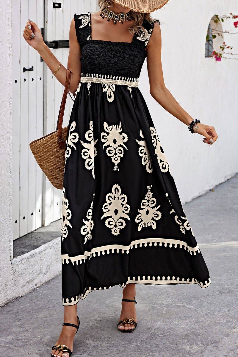 Elings - Wholesale Dress - Women's - Ruched Square Neck Sleeveless High Waist Dress11