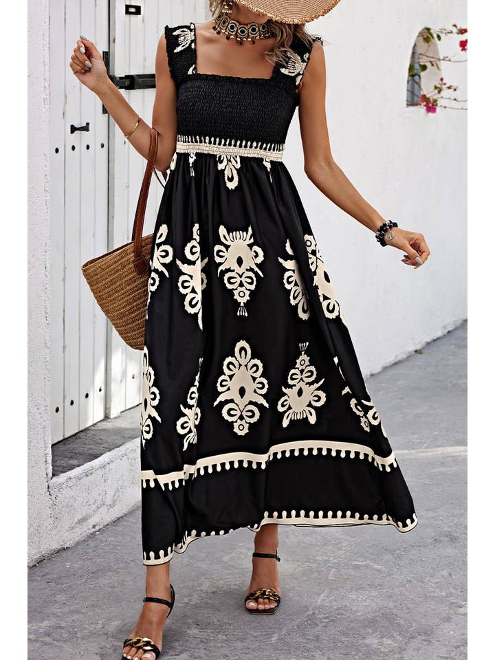 Elings - Wholesale Dress - Women's - Ruched Square Neck Sleeveless High Waist Dress11