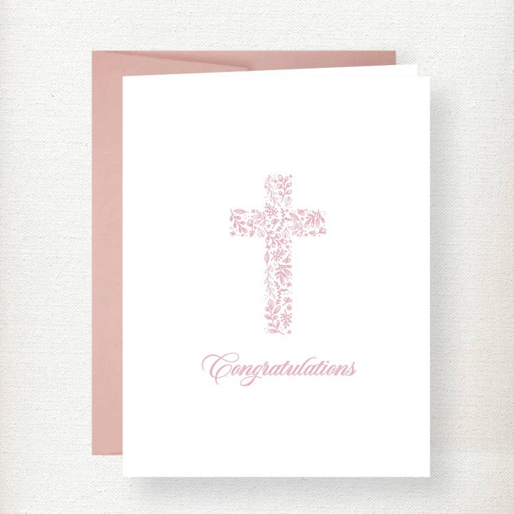 Botanical Cross Religious Greeting Card - Pink for wholesale by Kramer Drive