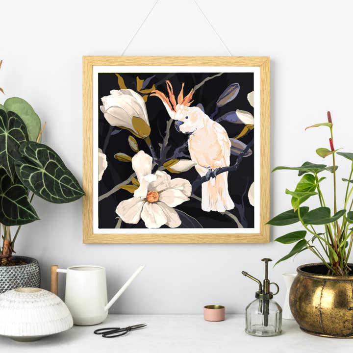 Rosie Reiter - Wholesale Art Print - Art Print ‘Cockatoo and Magnolia’ 30 x 30 cm1