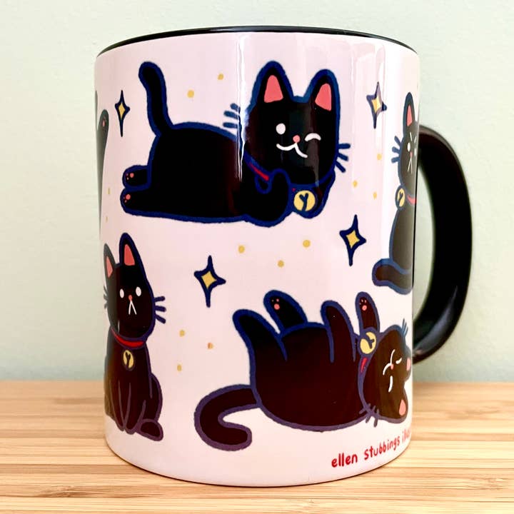 Black Cat 11oz Mug for wholesale by Ellen Stubbings Illustration