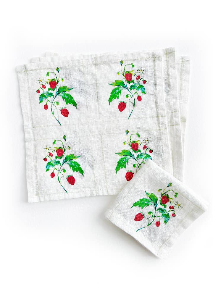 Wild Strawberries: Set of 4 cocktail napkins for wholesale by Darling Lemon