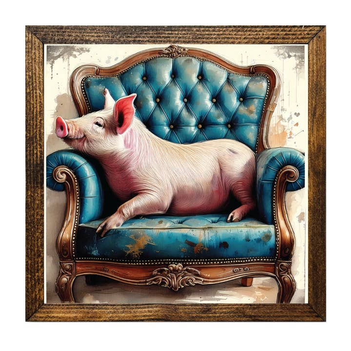 SÉRIE ARTÍSTICA TIMBERLAND-PORCO NUMA CADEIRA por atacado de Jarmz Designs