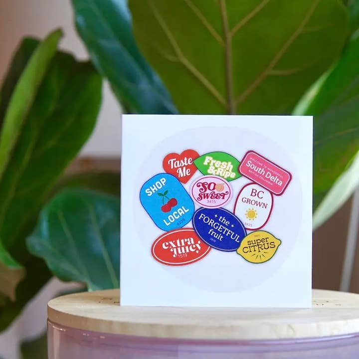 Local Fruit Stickers Greeting Card for wholesale by The Forgetful Collective