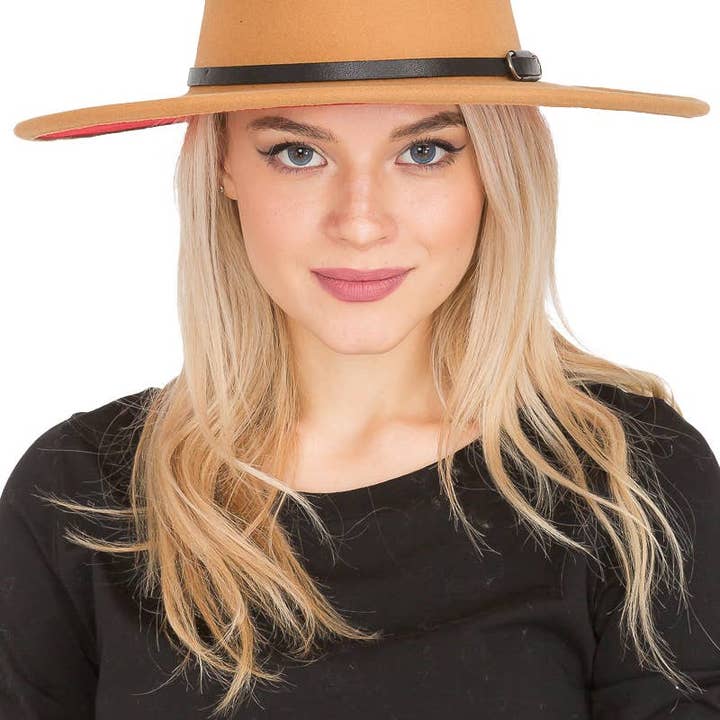 Cap Zone - Wholesale Fedora - Women's - Red Bottom Black Belt Rancher Hat Wide Brim20