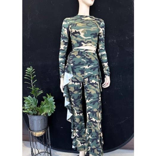 CAMO CASCADE RUFFLE SET for wholesale by Black Pearl Clothing