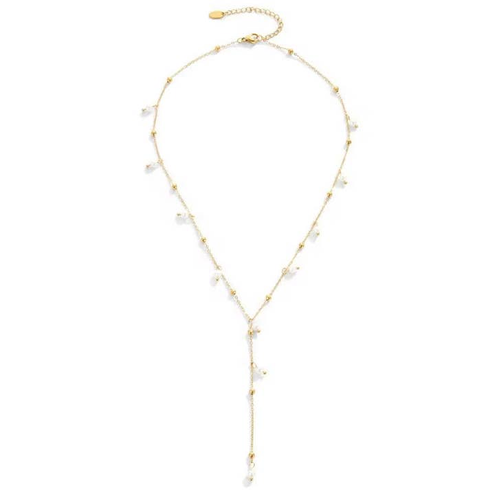 Pearl Lariat Necklace 18K Gold-Plated Adjustable Chain for wholesale by Creations by Kristel