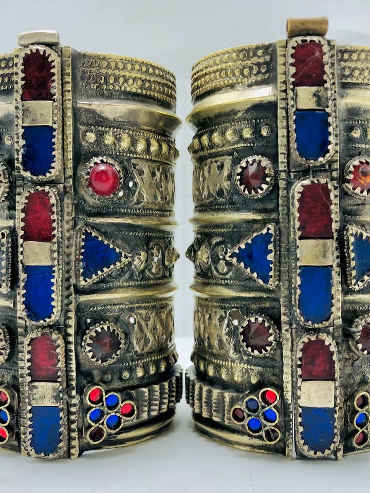 Menottes vintage afghanes, bracelet manchette, bijoux de style bohème pour la vente par vintarust