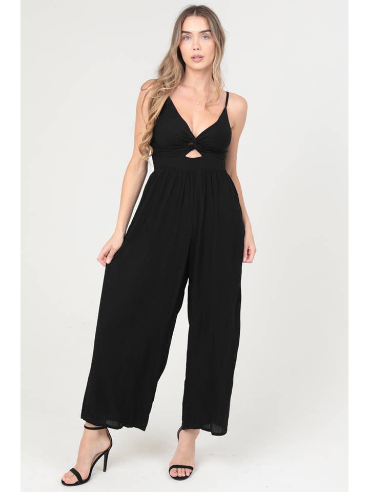 ANGIE - Wholesale Jumpsuit - Women's - B5A42-ASIS V NECK TWIST FRONT CUT OUT JUMPSUIT WITH POCKETS3
