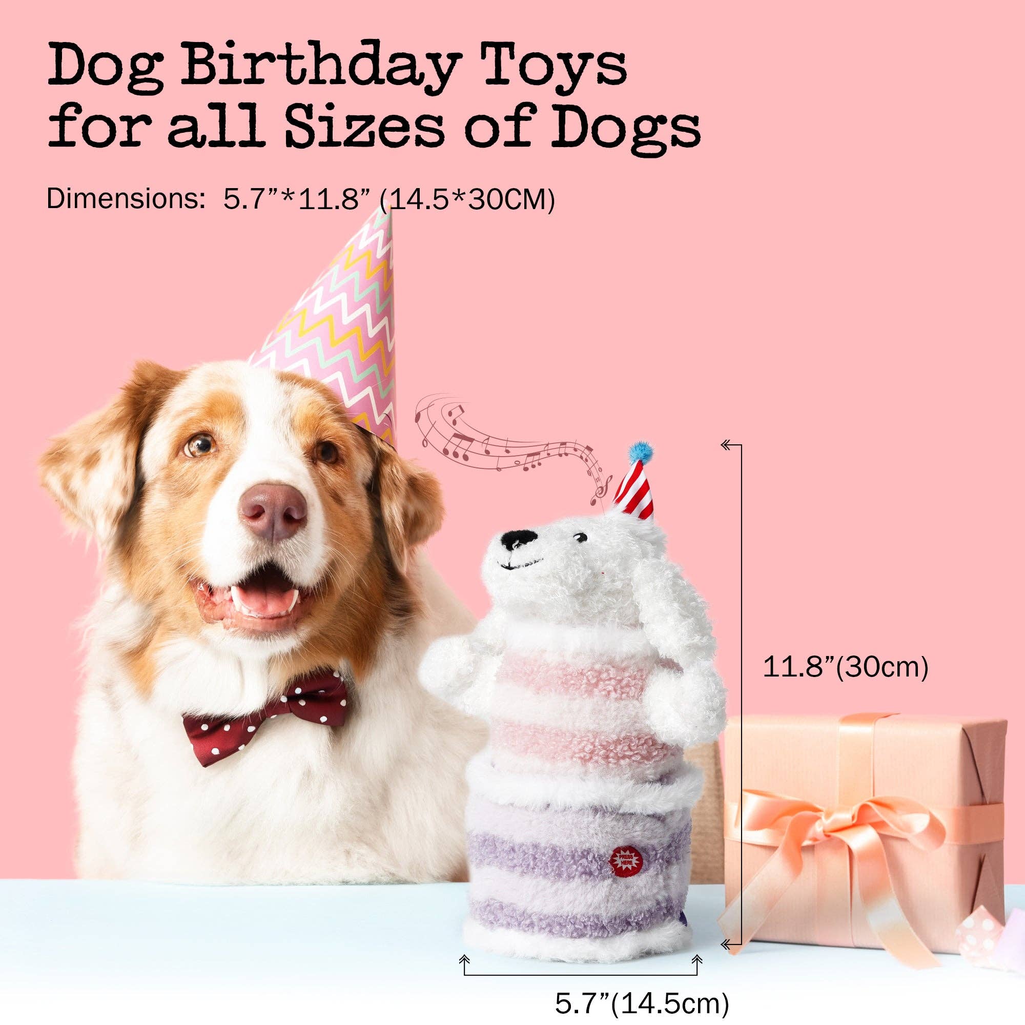 Nocciola – wholesale Pet plush toy – Dog – Fuzzwoof Singing and Dancing Birthday Cake Dog Toy5