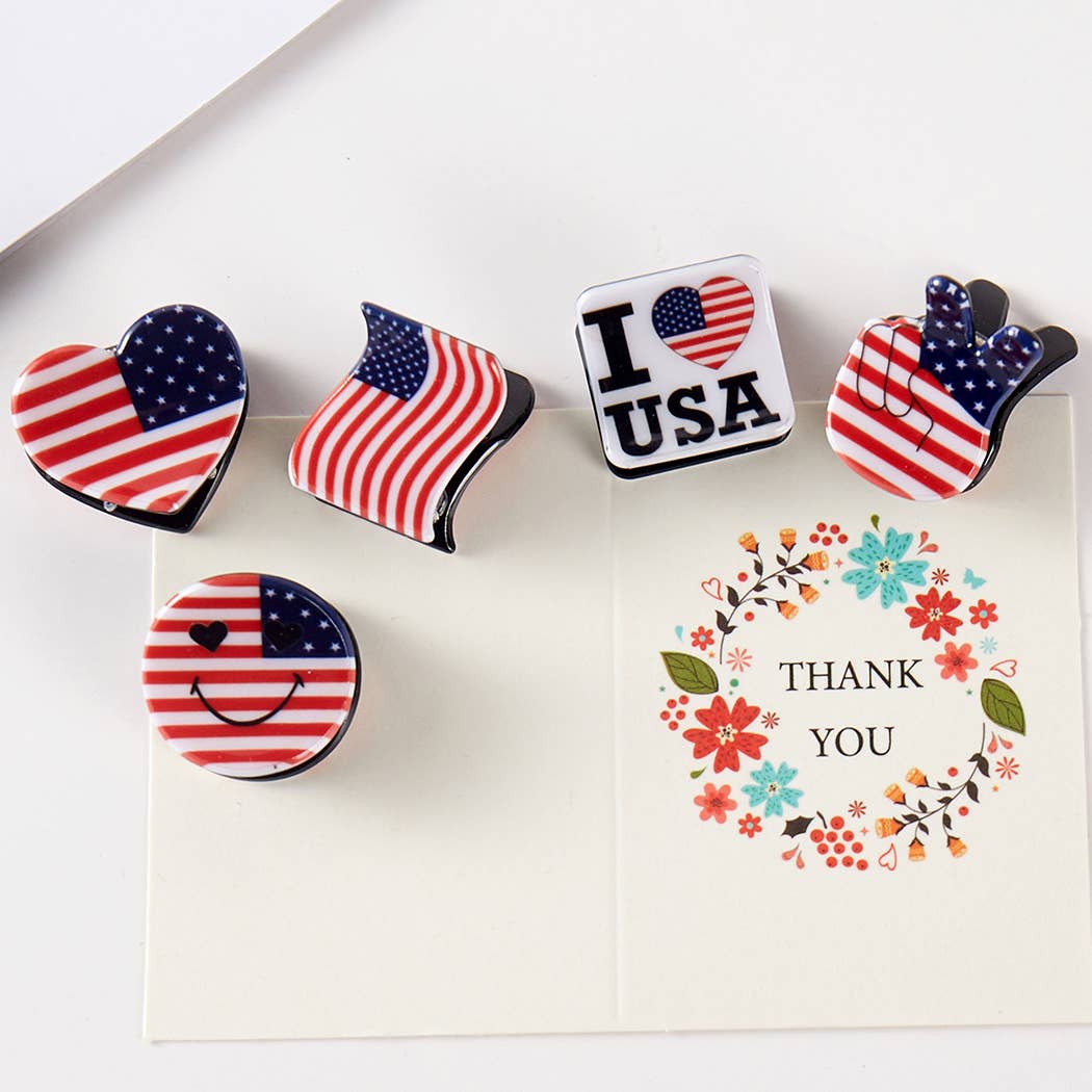 US Flag Emoji Assorted Mini Claw Hair Clip Set for wholesale on Faire2