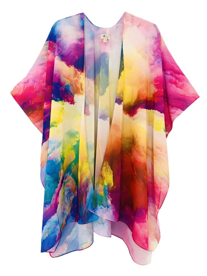 Kimono fucsia con nubes multicolores JC070994 para venta al por mayor de JC Sunny Fashion