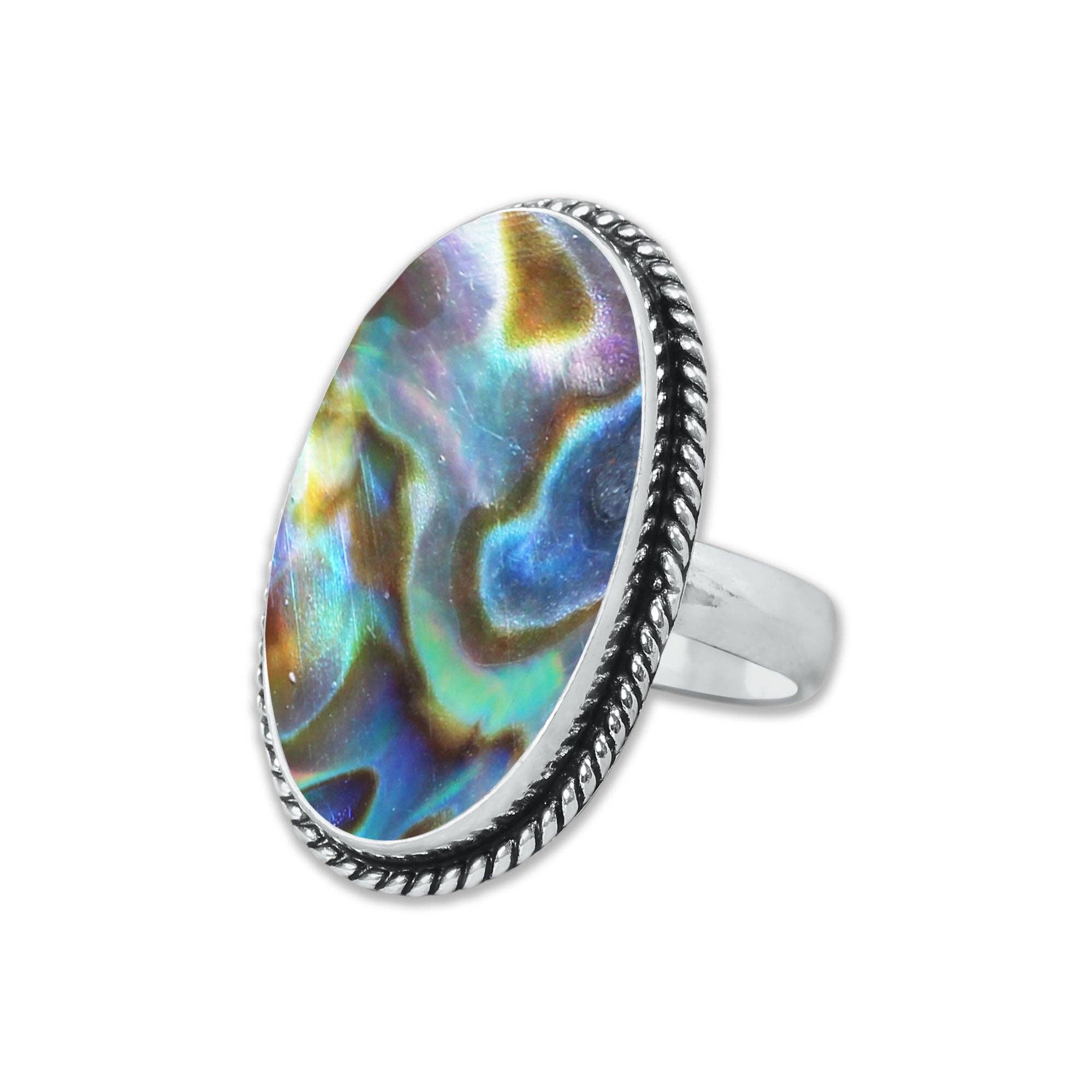 Handmade Jewels - Wholesale Cocktail/Statement Ring - Abalone Shell Rings – Handmade, Silver-Plated, Assorted Boho Designs (US Sizes 6–10)14