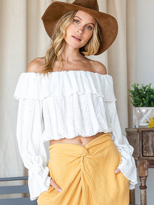 BUCKETLIST OUTLET - Wholesale Blouse - Women's - T1712-1 OUTLET SALE Pretty Ruffle Neck And Shoulder Blouse1