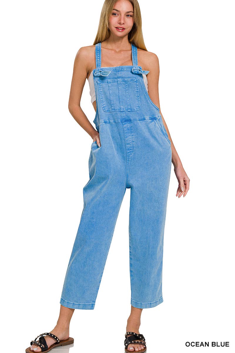 42POPS - Venta al por mayor Mono - Mujer - Mono de mezclilla relajado con tirantes anudados y lavado ácido12
