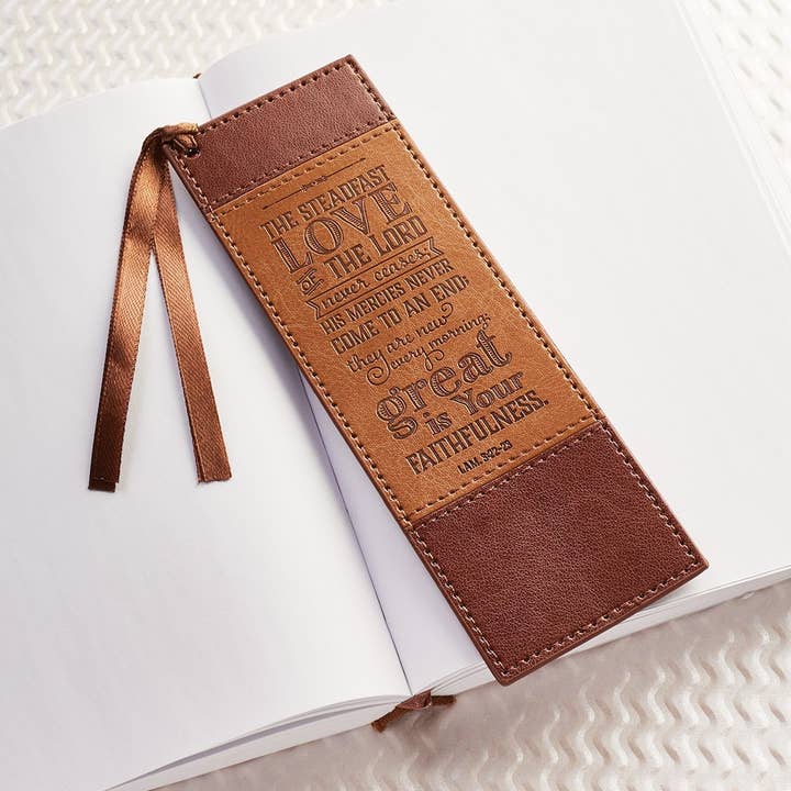 Christian Art Gifts - Wholesale Bookmark - Steadfast Love of The LORD Brown Two-tone Faux Leather Bookm2