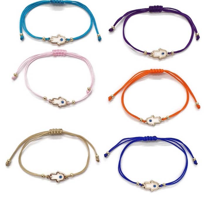 Loli - Wholesale Charm/Dangle Bracelet - Bracelet Hand Hamsa Evileye Evil Eye Enamel String Bracelet