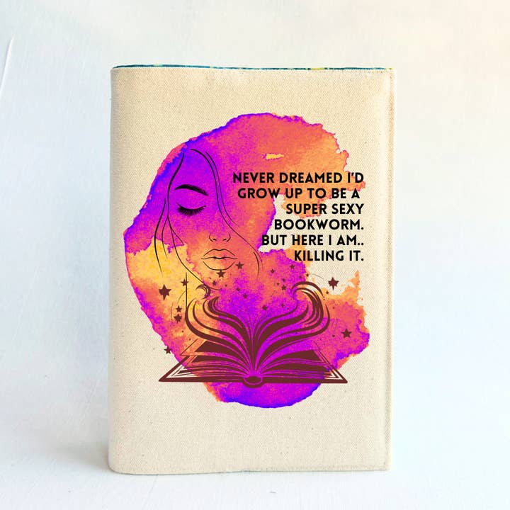Reusable Adjustable Fabric Book Cover - Sexy Bookworm Status for wholesale by Pretty Clever Words