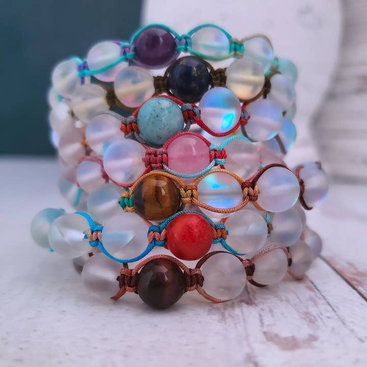 Summer Indigo - Venta al por mayor Juegos de joyas - Pulseras chakras intencionales - Cierre de borlas - Juego de 7