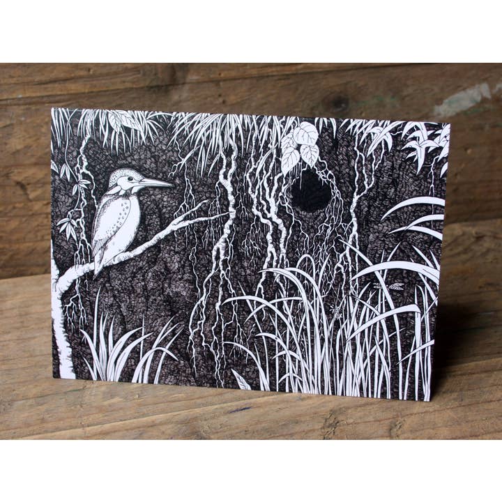 The Kingfisher - Sepia Greetings Card for wholesale by Alexi Francis Illustrations
