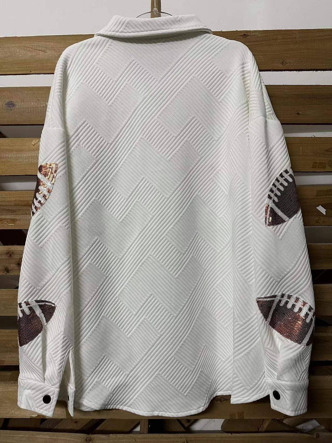 WHITE football jacket with embroidery details for wholesale on Faire7