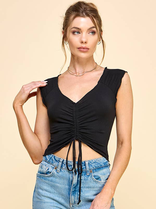 JT50098 - MERROR DETAIL CENTER RUCHED TOP for wholesale by Heart & Hips