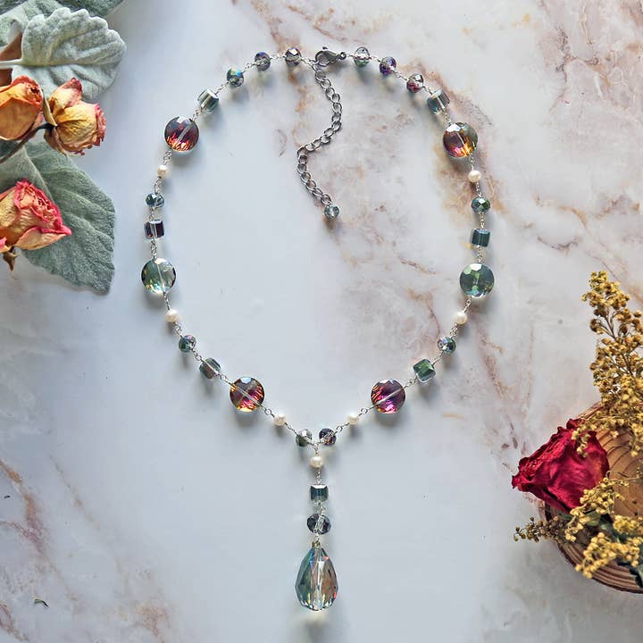 Pearl and Crystal Tear Drop Necklace for wholesale by IST Jewelry