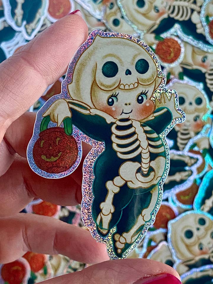 Sam the Skelly Kewpie Sticker for wholesale by Stacey Martin Tattoos