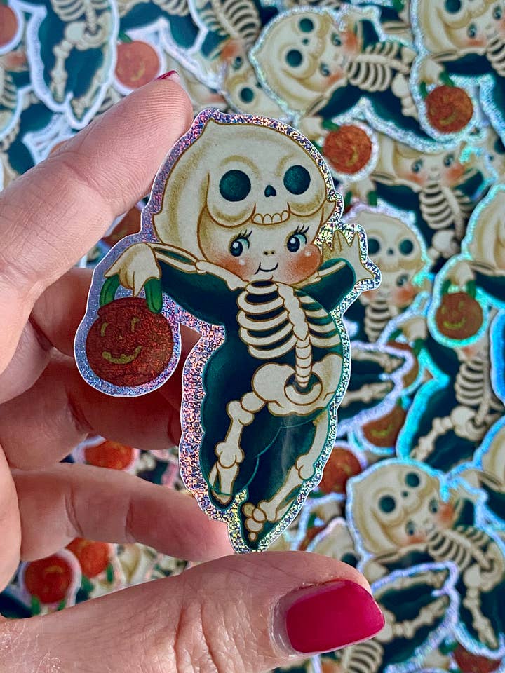 Sam the Skelly Kewpie Sticker for wholesale by Stacey Martin Tattoos