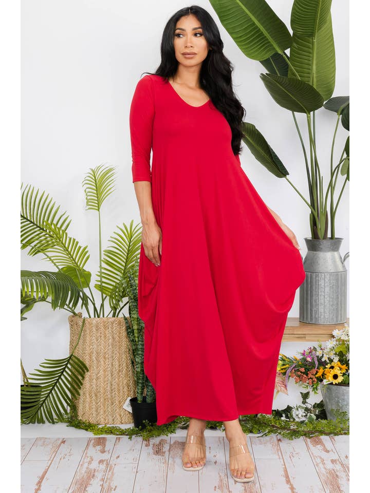 H&H Fashion Inc. - Wholesale Dress - Women's - HH645R-SOLID - 3/4 Sleeve Maxi Dress1